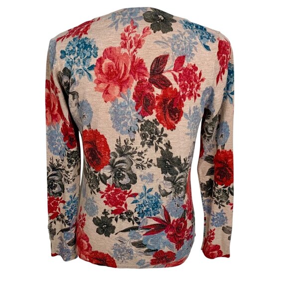 Cottagecore Rosebud Button 3/4 Sleeve Knit Pullover Sweater Top XS Muted Boho - Picture 5 of 10